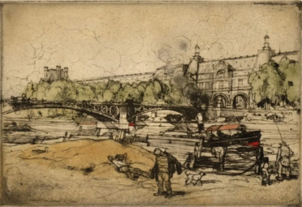 Ets En Aquatint Coussens - La Seine au Pont du Carrousel
