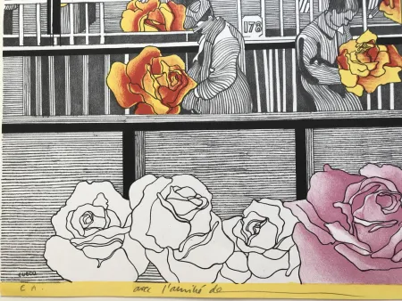 Lithografie Cueco - L'usinage des roses