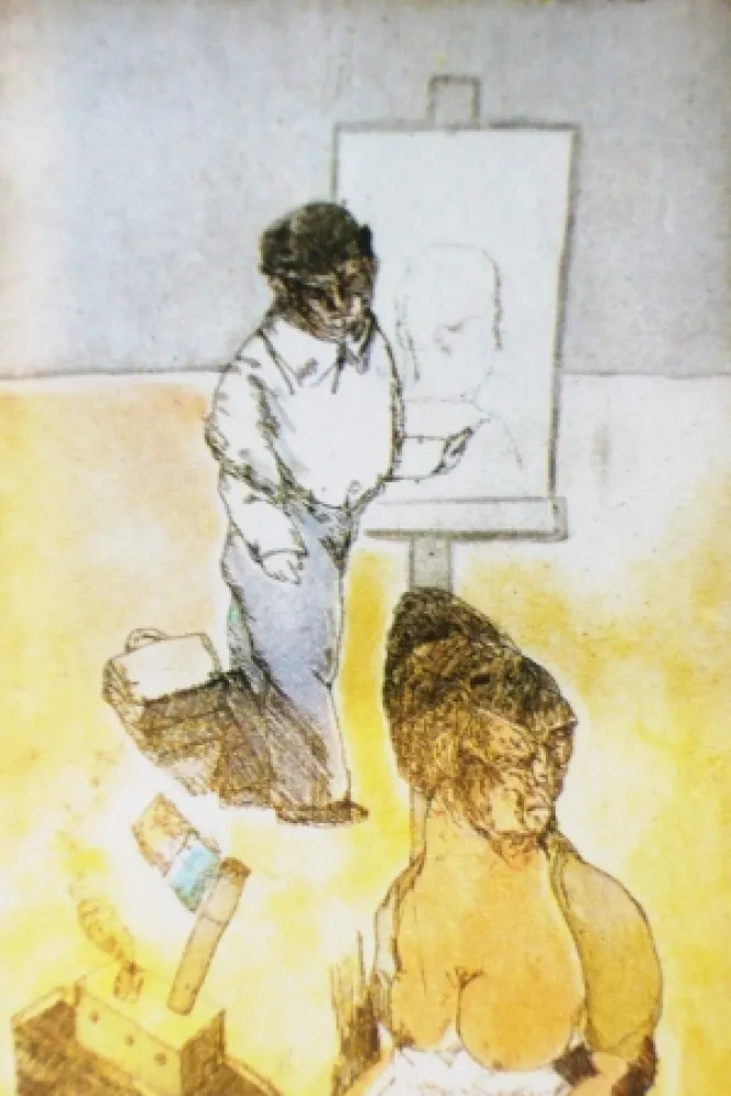 Ets En Aquatint Cuevas - Autorretrato en la Barceloneta