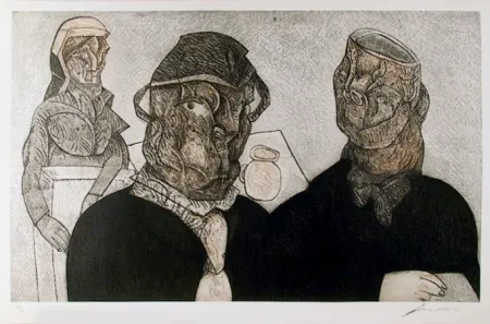 Ets En Aquatint Cuevas - Juan Valle Alvarado Confesar para Maria Burga from the Intolerance Portfolio