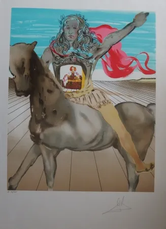 Lithografie Dali - Chevalier surréaliste - Hommage à Velasquez