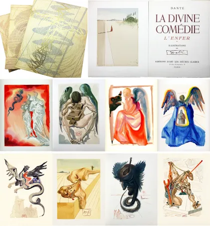 Geïllustreerd Boek Dali - Dante : LA DIVINE COMÉDIE. 6 volumes. 100 planches couleurs dont 28 signées du cachet (1959-1963)