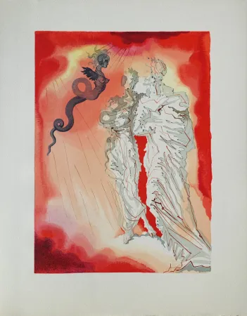 Houtsnede Dali - Divine Comédie, Enfer 21, Le Diable noir