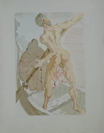 Houtsnede Dali - Divine Comédie, Enfer 3, Charon et le passage de l'Achéron