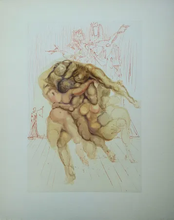 Houtsnede Dali - Divine Comédie, Enfer 8, Les coléreux