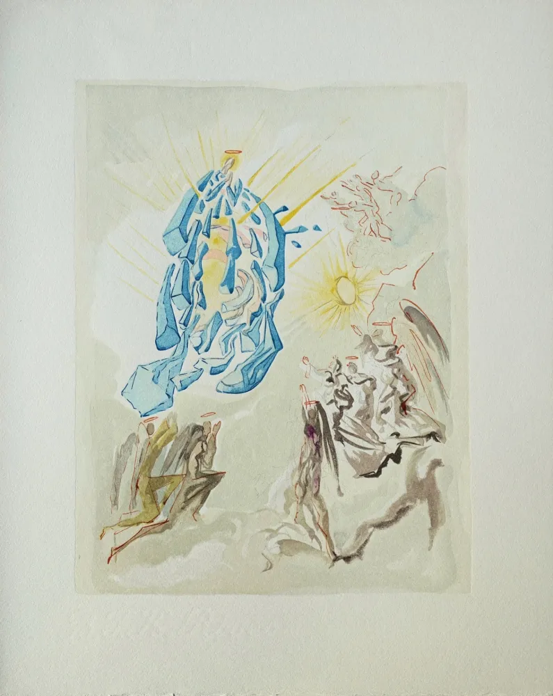 Houtsnede Dali - Divine Comédie, Paradis 26, Dante recouvre la vue