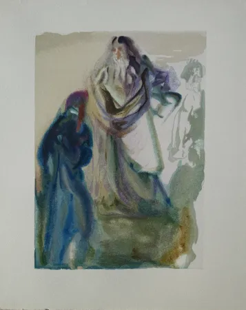 Houtsnede Dali - Divine Comédie, Paradis 28, Dante et deux anges