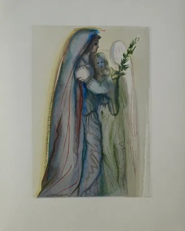 Houtsnede Dali - Divine Comédie, Paradis 32, Le réconfort des anges
