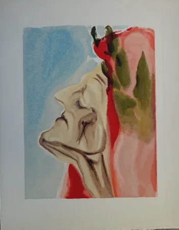 Houtsnede Dali - Divine Comédie, Paradis 7, Le doute de Dante