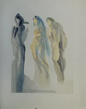 Houtsnede Dali - Divine Comédie, Paradis 9, Le ciel de Vénus