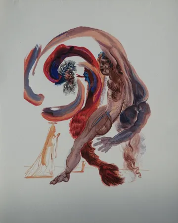 Houtsnede Dali - Divine Comédie, Purgatoire 18, La quatrième corniche