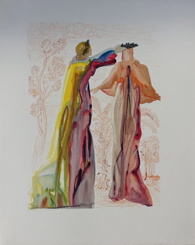 Houtsnede Dali - Divine Comédie, Purgatoire 27, Derniers mots de Virgile