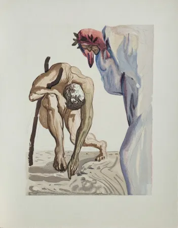 Houtsnede Dali - Divine Comédie, Purgatoire 7, Les princes de la vallée fleurie