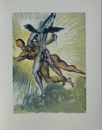 Houtsnede Dali - Divine Comédie, Purgatoire 8, Les anges de la vallée