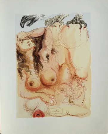 Houtsnede Dali - Divine Comédie, Purgatoire 9, Le songe