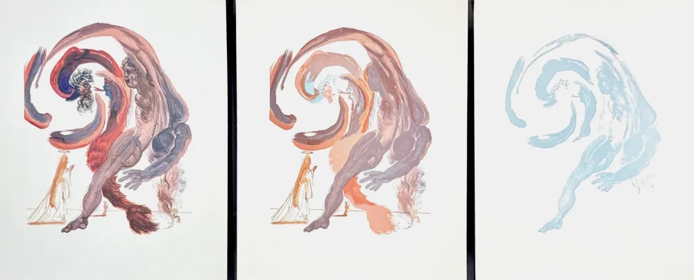 Houtsnede Dali - Divine Comedy Purgatory Canto 18 Decomposition 3 Pieces