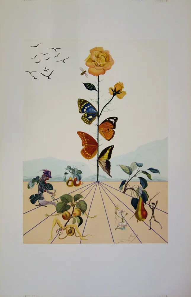 Lithografie Dali - Flordali II - La rose papillon