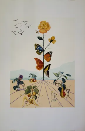 Lithografie Dali - Flordali II - La rose papillon