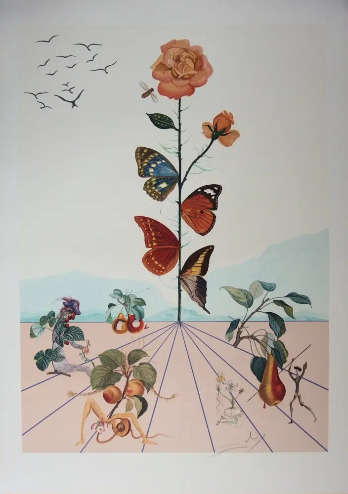 Lithografie Dali - Flordali II - La rose papillon