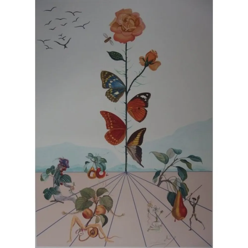 Lithografie Dali - Flordali II : la rose papillon