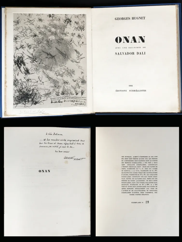Geïllustreerd Boek Dali - Georges Hugnet : ONAN. 1 gravure originale signée (1934)