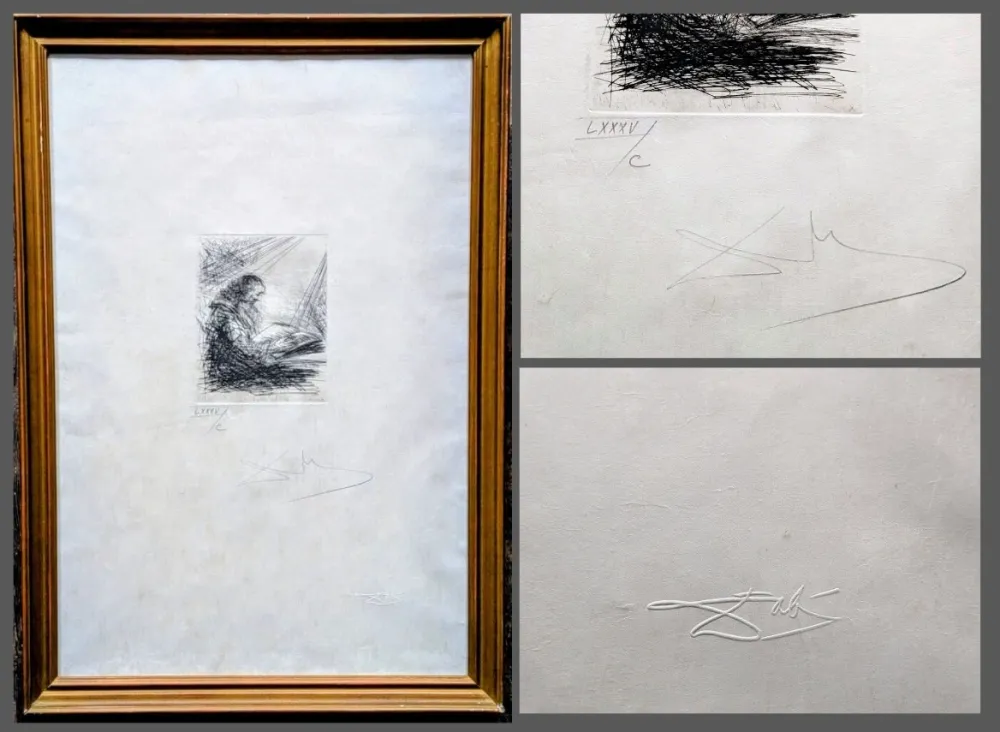 Gravure Dali -  Hand-Signed Original Engraving - Faust Reading, 1969