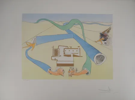 Gravure Dali - Hommage à Léonard de Vinci : le cracking du pétrole