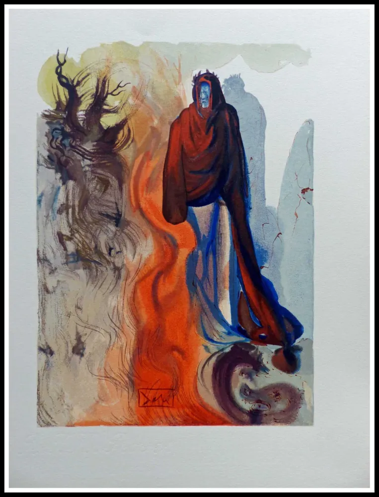 Houtsnede Dali - LA DIVINE COMEDIE - Apparition de Dante