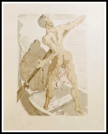 Houtsnede Dali - LA DIVINE COMEDIE - Charon et le passage de l'Achéron