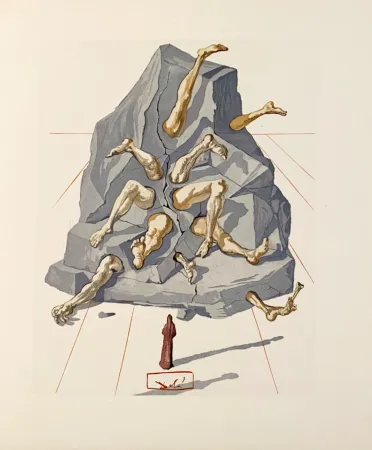 Houtsnede Dali - La Divine Comédie - Enfer 19 - Les Simoniaques