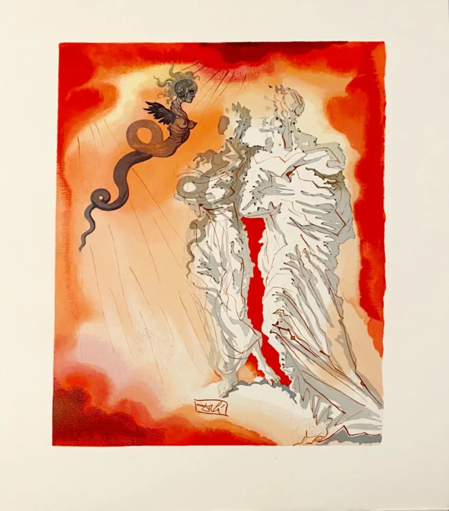 Houtsnede Dali - La Divine Comédie - Enfer 21 - Le Diable noir