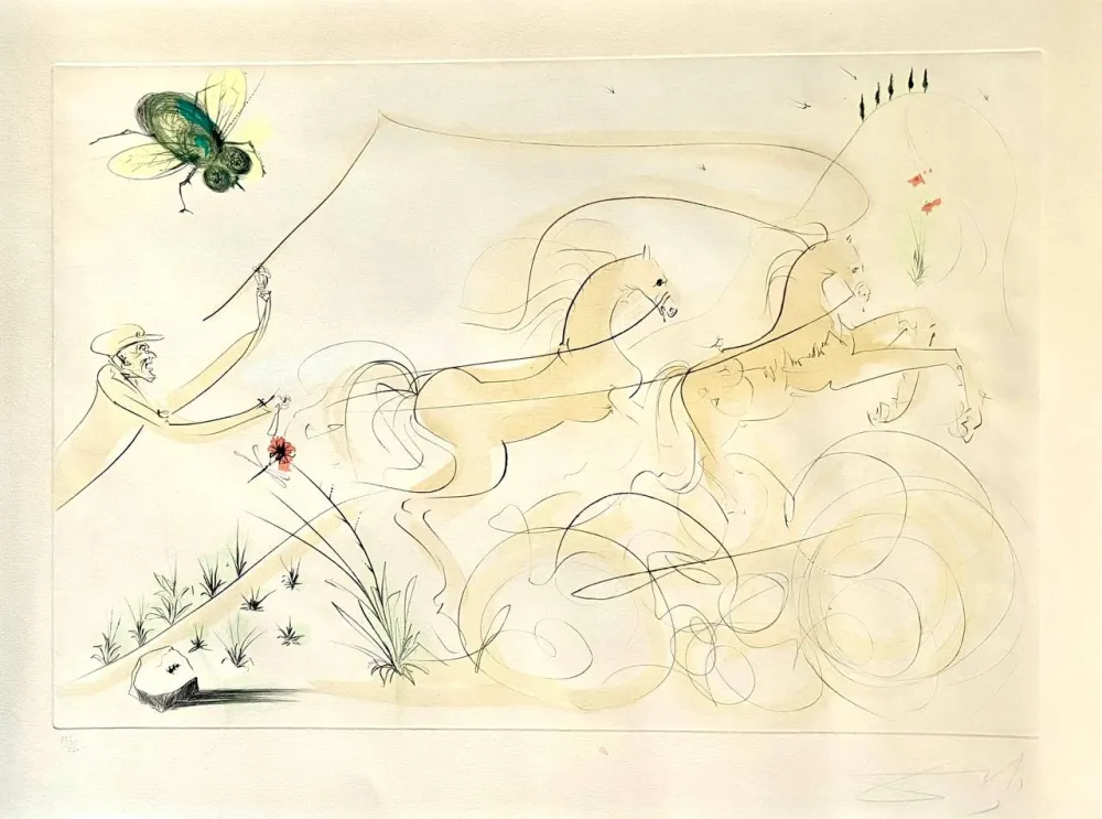 Gravure Dali - Le Coche et la Mouche (Le Bestiaire de La Fontaine)  