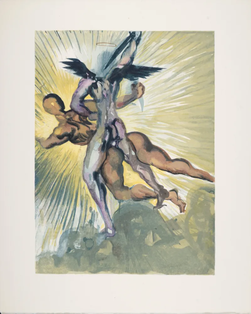 Houtsnede Dali - Les anges gardiens de la vallée, 1963