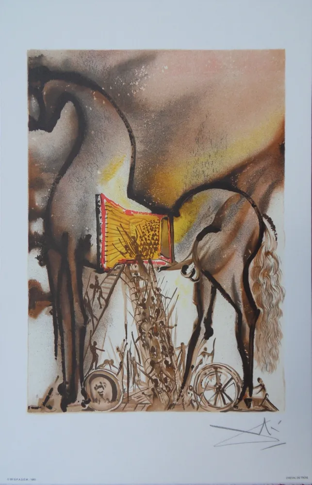 Lithografie Dali - Les Chevaux, Le Cheval de Troie