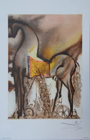 Lithografie Dali - Les Chevaux, Le Cheval de Troie