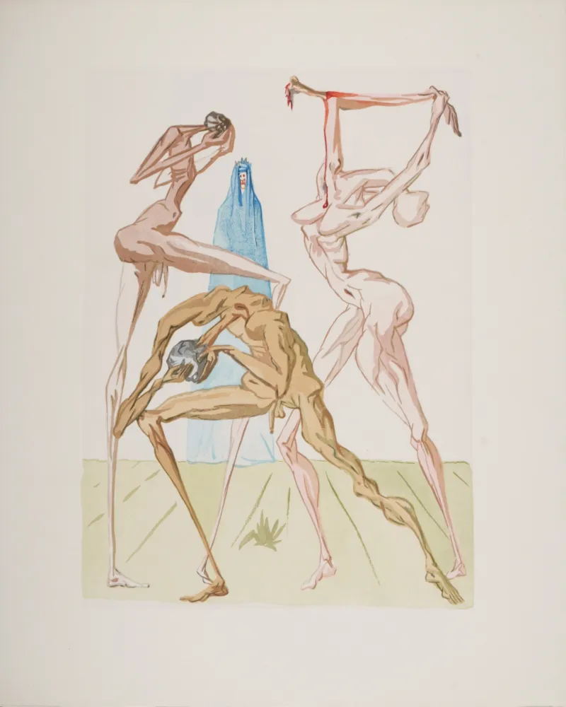 Houtsnede Dali - Les habitants de Prato, 1963