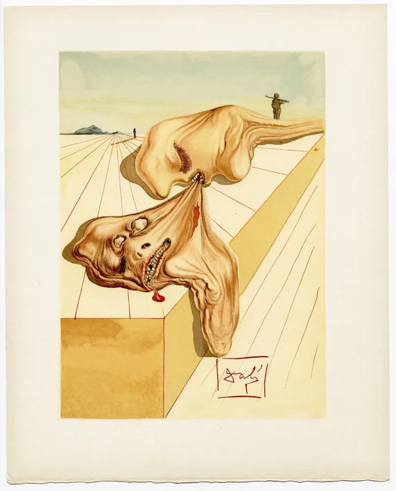 Houtsnede Dali - Les hommes qui s'entre-dévorent. La Divine Comédie (L' Enfer, Chant 30)