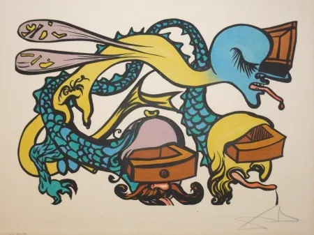 Lithografie Dali - Les vitraux - Dragon a tiroirs