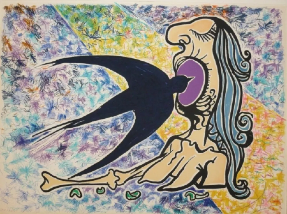 Lithografie Dali - Les vitraux -  hirondelle