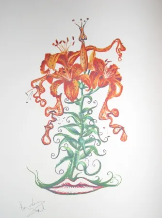 Lithografie Dali - Lilium aurancacium (surrealistic flowers)