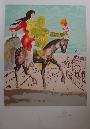 Lithografie Dali - New Jerusalem - Femme à cheval