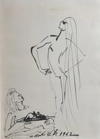 Geïllustreerd Boek Dali - Original Drawing Salom, Herod, & The Head of John The Baptist in The Secret Life of Salvador Dali book