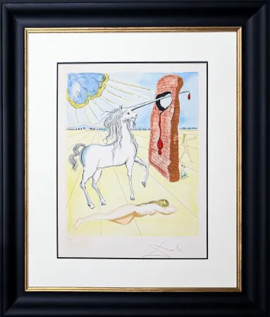 Gravure Dali - Salvador Dalí (1904–1989) - The Agony of Love (Unicorn) - Color etching, aquatint with stencil on paper - 1978