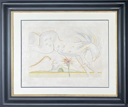Gravure Dali - Salvador Dalì (1904–1989) - The Horse and the Wolf - drypoint etching with stencil on extremely fine Japanese paper - 1974