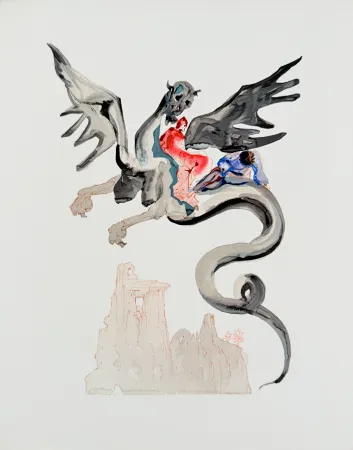 Houtsnede Dali - The Inferno, Canto 17 - The Usurers