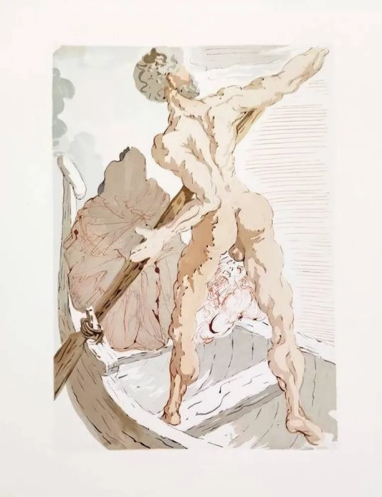 Houtsnede Dali - The Inferno, Canto 3 - Charon and the Shore of Acheron