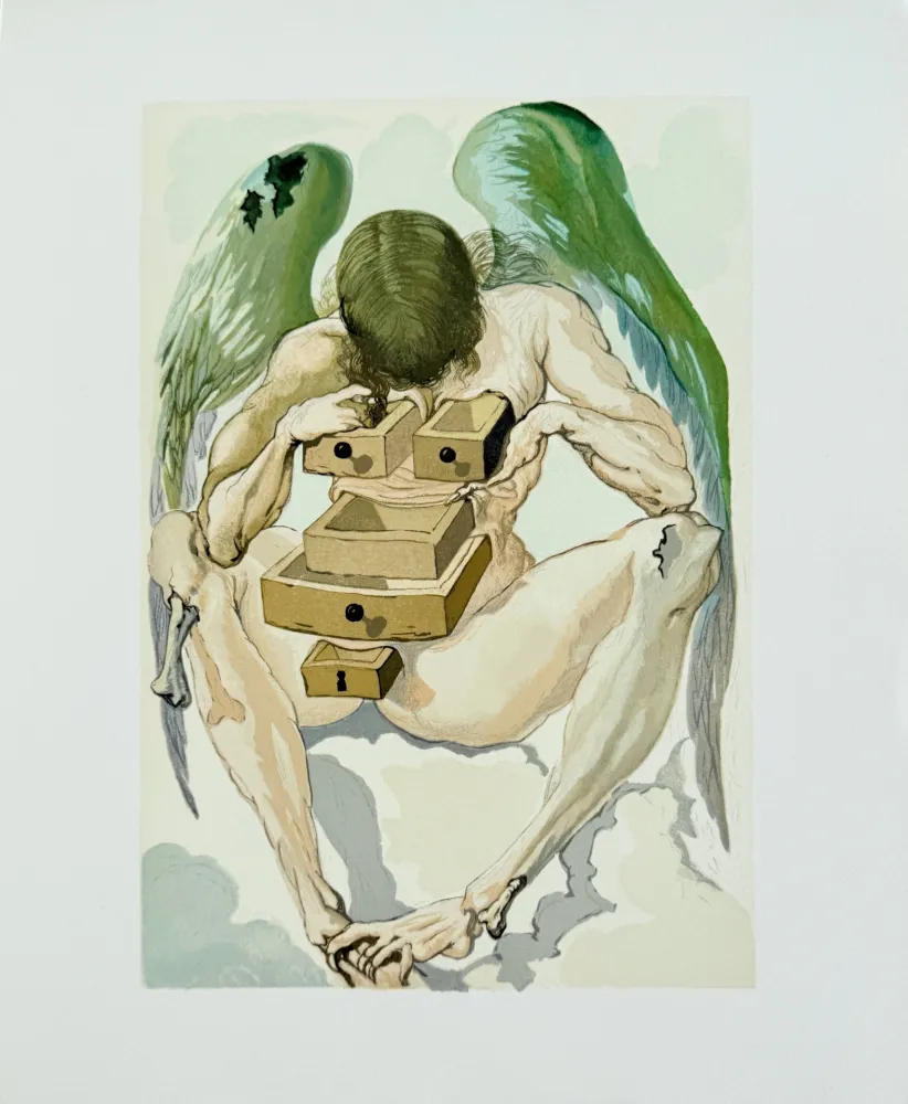 Houtsnede Dali - The Purgatory, Canto 1 - The Fallen Angel