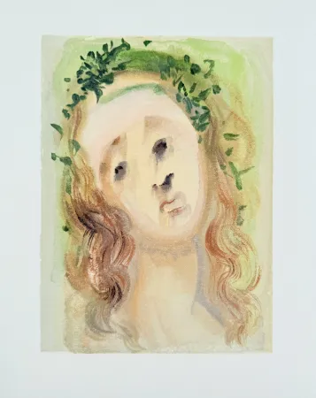 Houtsnede Dali - The Purgatory, Canto 10 - Virgil's Face