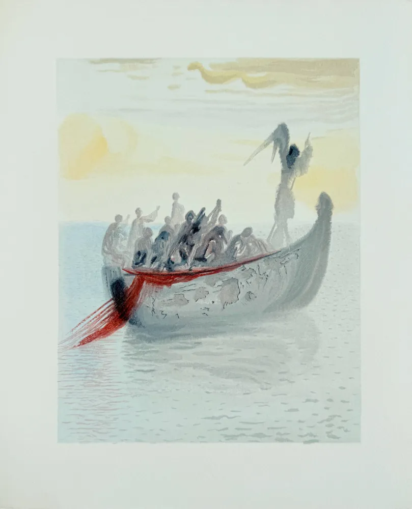 Houtsnede Dali - The Purgatory, Canto 2 - La Barque du Nocher
