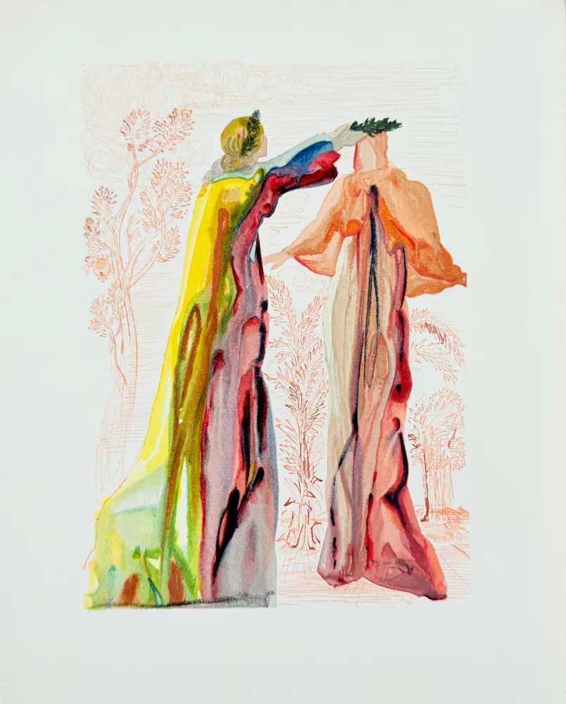 Houtsnede Dali - The Purgatory, Canto 27 - The Last Words of Virgil